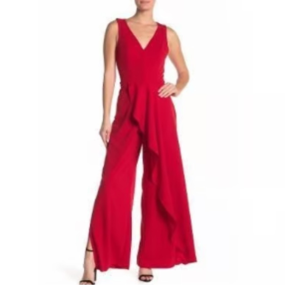 Marina Red V-Neck Wide-Leg Jumpsuit Sz 14 NWT